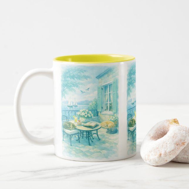 Caneca De Café Em Dois Tons Murmurios de Salgueiro  Vida Marinha Vintage   (Com Donut)