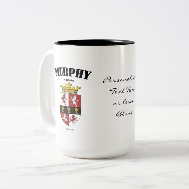 Caneca De Café Em Dois Tons Murphy Family Crest, Tradução e Significado (Frente Esquerda)