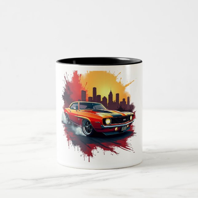 Caneca De Café Em Dois Tons Muscle Car Burnout Mug (Centro)