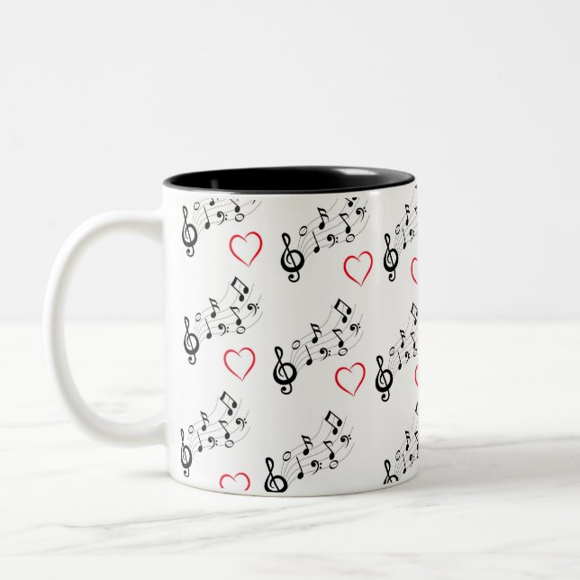 Caneca De Café Em Dois Tons Music Notes and Hearts Coffee Mug (Esquerda)