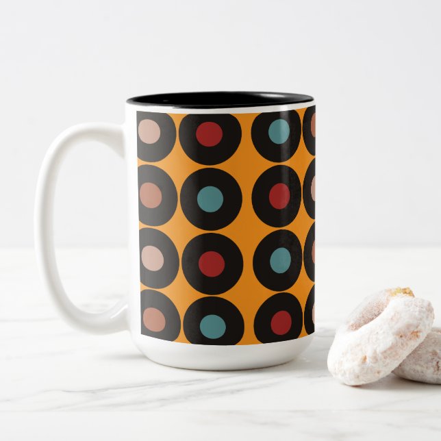 Caneca De Café Em Dois Tons Música de Vinil Retro  (Com Donut)