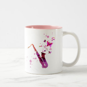 Caneca De Café Em Dois Tons Música e borboletas bonitinhas saxofônicas