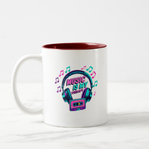 Caneca De Café Em Dois Tons Música É Minha Terapia - Fones de ouvido Retro Cof