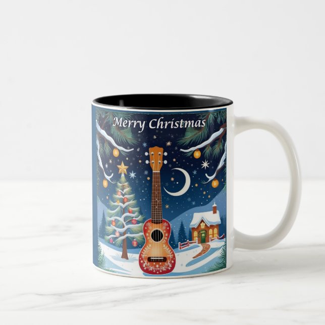 Caneca De Café Em Dois Tons Música Musical do Ukulele de Natal no inverno (Direita)