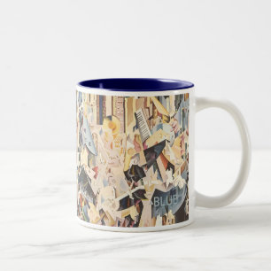 Caneca De Café Em Dois Tons Música Vintage, Jazz Art Déco, Rapsódia em Azul
