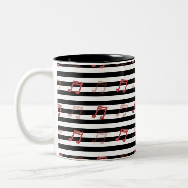 Caneca De Café Em Dois Tons Músico de Nota Musical Black and White Stripe (Esquerda)