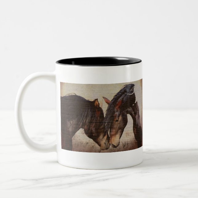 Caneca De Café Em Dois Tons Mustang Horse Wooden Grunge (Esquerda)