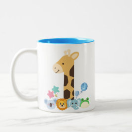 Caneca De Café Em Dois Tons My First Birthday. Giraffe and Happy Animals Desig