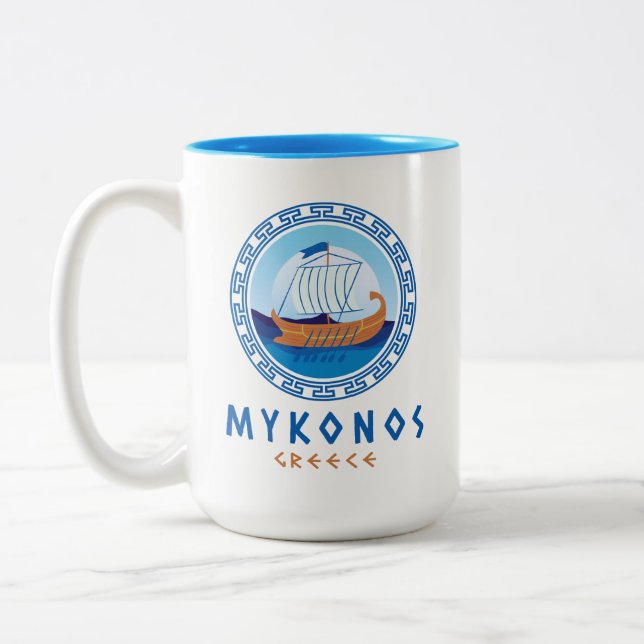 Caneca De Café Em Dois Tons Mykonos, Grécia de navio grego Design (Esquerda)