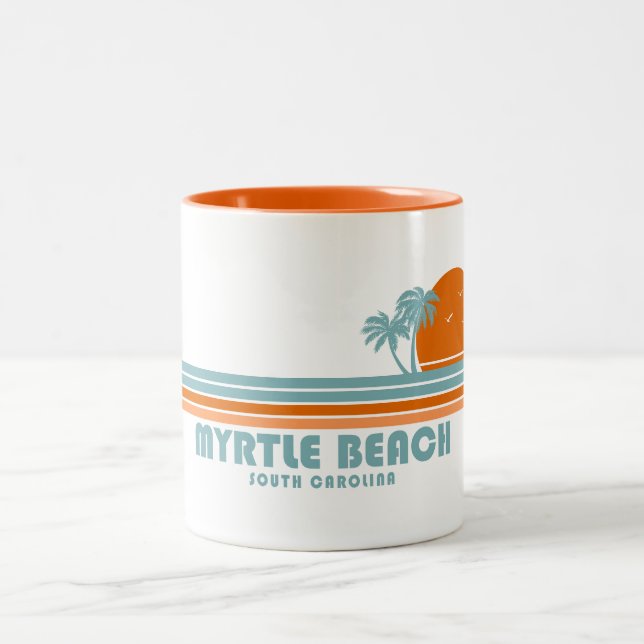 Caneca De Café Em Dois Tons Myrtle Beach South Carolina Sun Palm Trees (Centro)