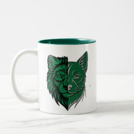 Caneca De Café Em Dois Tons Mystic Green Wolf Fox Duality Mug - Unique Spirit 