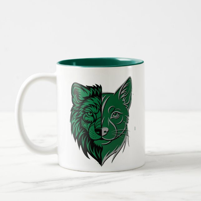 Caneca De Café Em Dois Tons Mystic Green Wolf Fox Duality Mug - Unique Spirit  (Esquerda)