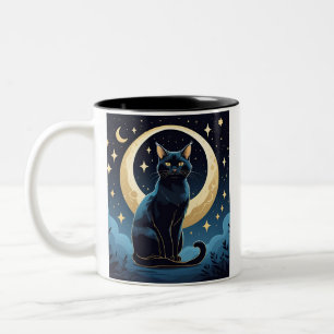 Caneca De Café Em Dois Tons Mystical Cat Mug - Design Celestial da Noite com M