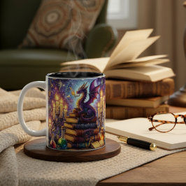 Caneca De Café Em Dois Tons Mystical Dragon Wizard Books