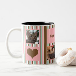 Caneca De Café Em Dois Tons Nº 1 Cat Mãe Foto Colagem Neapolitana Stripe
