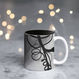 Caneca De Café Em Dois Tons Na grade: Cinza Abstrato, Preto e Branco
