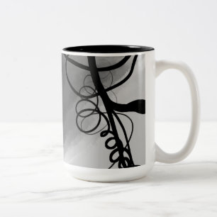 Caneca De Café Em Dois Tons Na grade: Cinza Abstrato, Preto e Branco