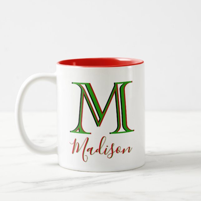 Caneca De Café Em Dois Tons Na moda de Natal Nome Personalizado 3D Monograma (Esquerda)