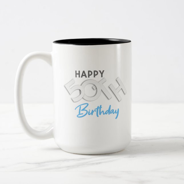 Caneca De Café Em Dois Tons Na moda Happy 50th Birthday Typografia (Esquerda)