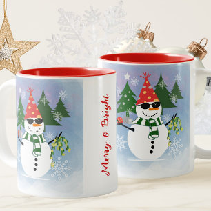 Caneca De Café Em Dois Tons Na moda único moderno Snowman Snowflakes Natal