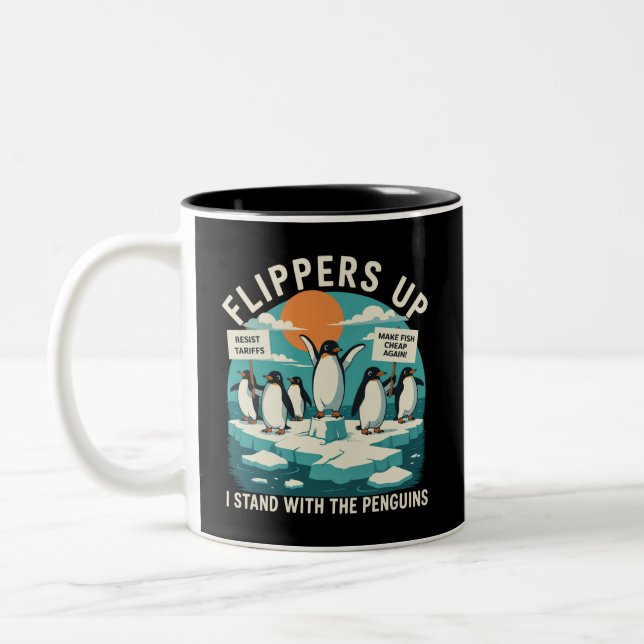 Caneca De Café Em Dois Tons Nadadeiras Acima Eu Fico Com Pinguins Engraçado Re (Esquerda)