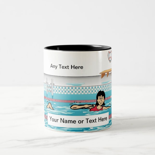 Caneca De Café Em Dois Tons Nadador Personalizado - Cartoon feminino (Centro)