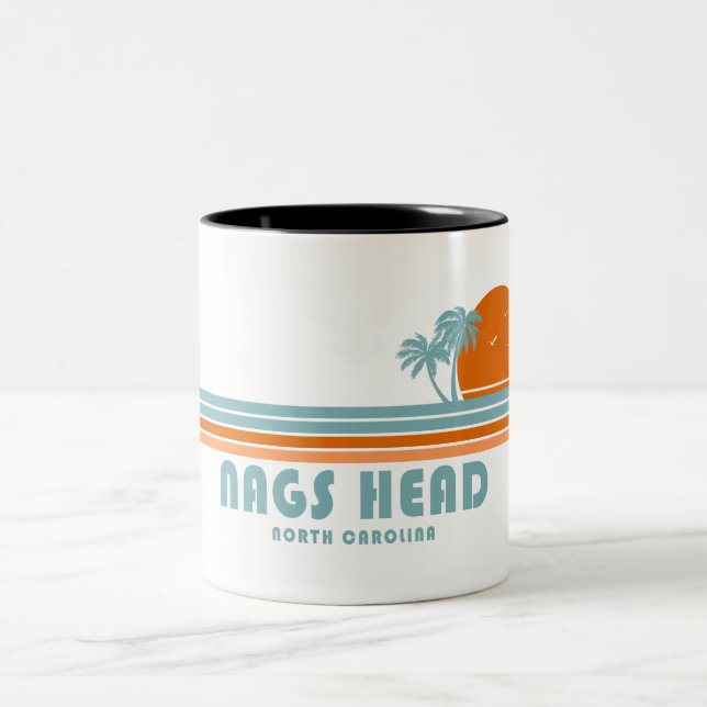 Caneca De Café Em Dois Tons Nags Head North Carolina Sun Palm Trees (Centro)