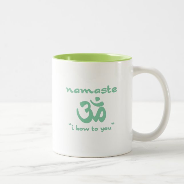 Caneca De Café Em Dois Tons Namaste - Eu arco a você (em verde) (Direita)