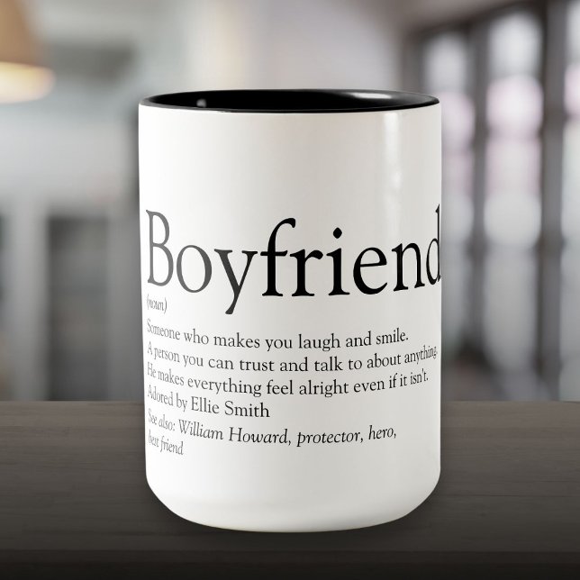 Caneca De Café Em Dois Tons Namorado Personalizado Definição Legal Divertido (Personalized Boyfriend Definition Cool Fun Two-Tone Coffee Mug)