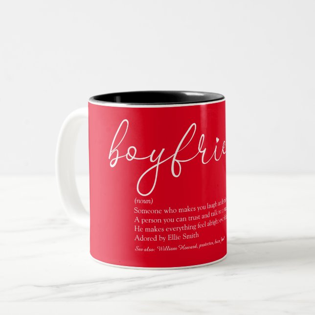 Caneca De Café Em Dois Tons Namorado Roteiro Elegante Coração Vermelho do Amor (Frente Esquerda)