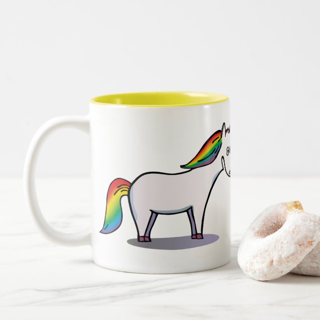 Caneca De Café Em Dois Tons Namorado unicórnio e rinoceronte (Com Donut)