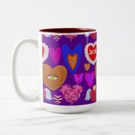 Caneca De Café Em Dois Tons Namorados de vários corações coloridos
