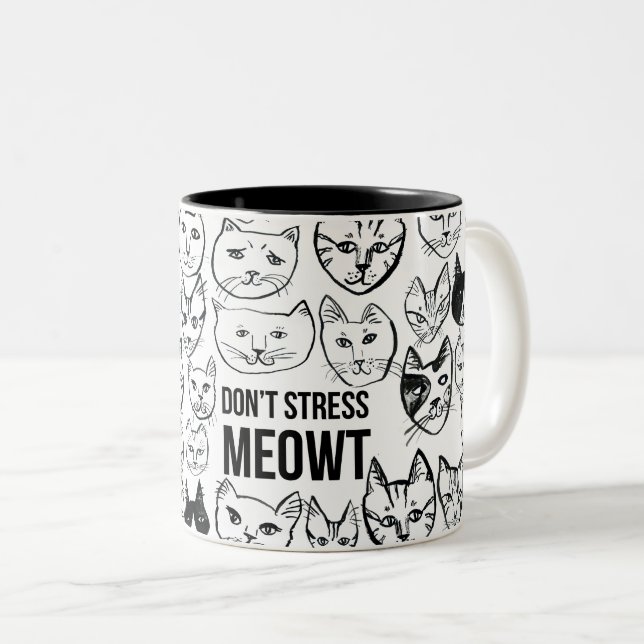 Caneca De Café Em Dois Tons Não Stress Meowt Engraçado Cat (Frente Esquerda)