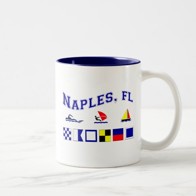 Caneca De Café Em Dois Tons Nápoles, FL com bandeiras marítimas (Direita)