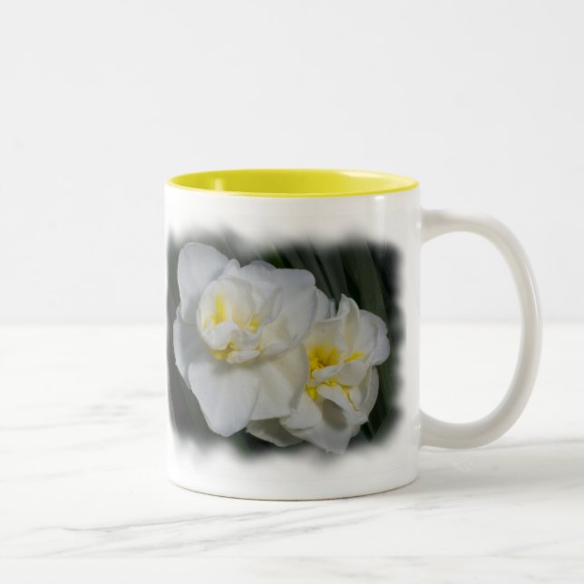 Caneca De Café Em Dois Tons Narciso Branco Daffodil (Direita)