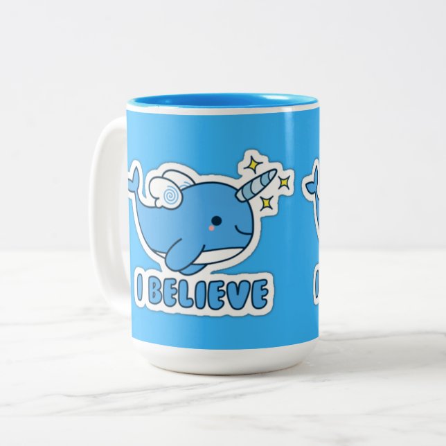 Caneca De Café Em Dois Tons Narwhal Eu Acredito (Frente Esquerda)