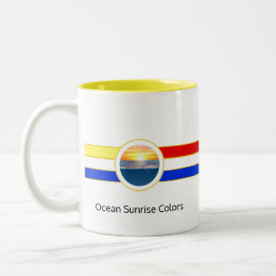 Caneca De Café Em Dois Tons Nascer do Oceano com Cores Primárias & Listras Two