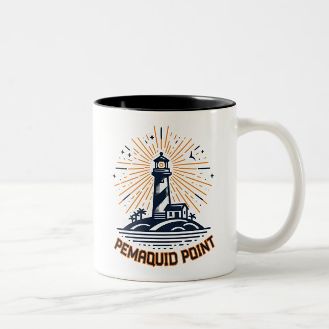 Caneca De Café Em Dois Tons Nascer do sol no Farol de Pemaquid Point (Direita)
