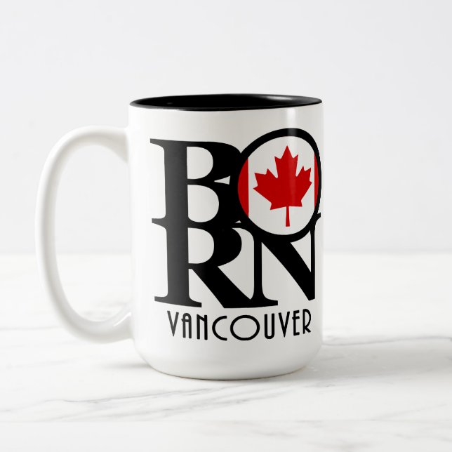Caneca De Café Em Dois Tons NASCER Vancouver (Bandeira Canadiana) 15oz (Esquerda)