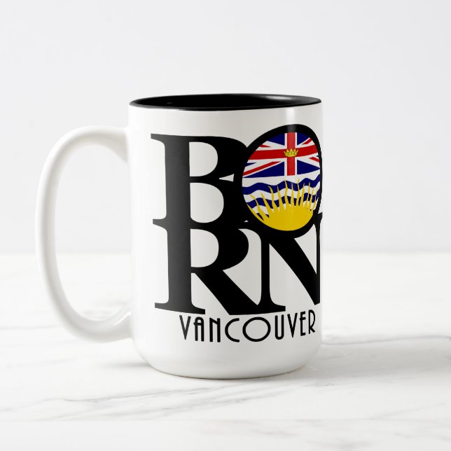 Caneca De Café Em Dois Tons NASCER Vancouver (BC Flag) 15oz (Esquerda)