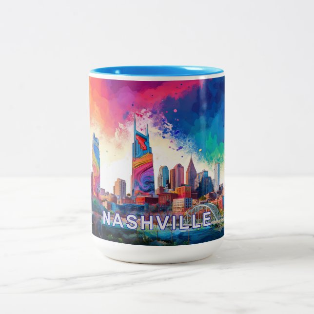 Caneca De Café Em Dois Tons Nashville Skyline Urban Street Art (Centro)