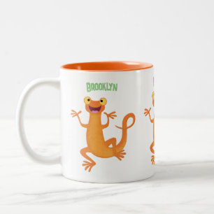 Caneca De Café Em Dois Tons Nata-dançarina de laranja feliz e giro