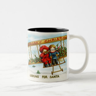 Caneca De Café Em Dois Tons Natais vintages Crianças Procurando Papais noeis