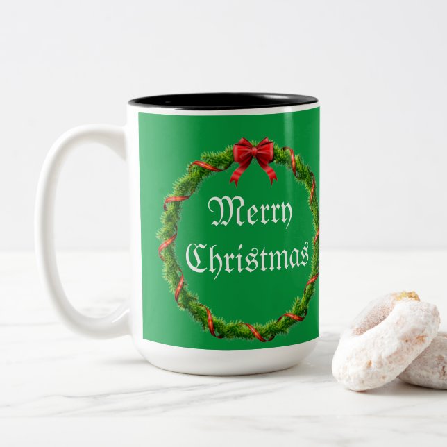 Caneca De Café Em Dois Tons Natal (Com Donut)