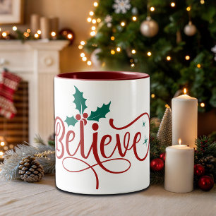 Caneca De Café Em Dois Tons Natal 'Acredite' Fofo