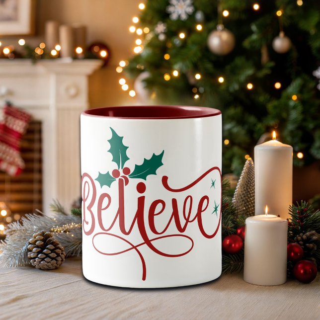 Caneca De Café Em Dois Tons Natal 'Acredite' Fofo (Criador carregado)