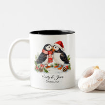 Natal adorável em aquarela com papagaios-do-mar