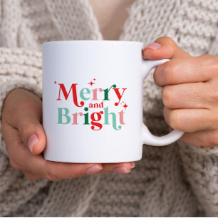 Caneca De Café Em Dois Tons natal alegre e brilhante fonte moderna rosa vermel