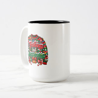 Caneca De Café Em Dois Tons Natal Alegre mas Questionável Divertido Feio 