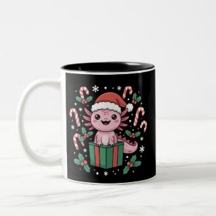 Caneca De Café Em Dois Tons Natal Axolote Fofo Animal Anfíbio Feriado